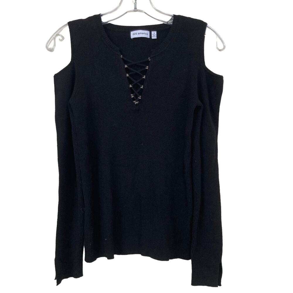 525 America Black Ribbed Cold Shoulder Sweater Sz S